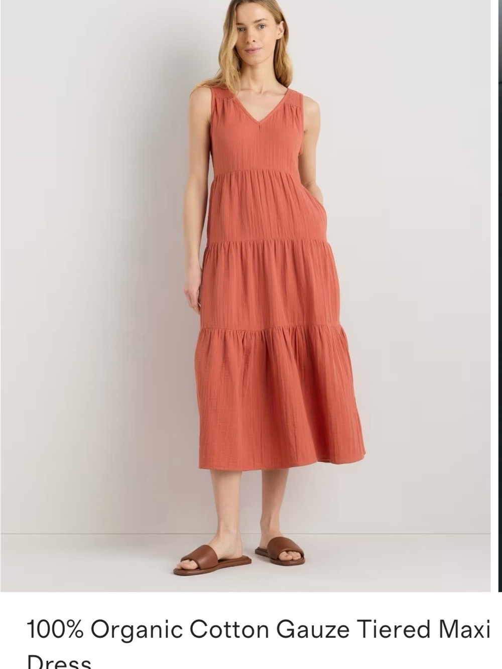 Quince Sleeveless Tiered Maxi Dress in Terracotta